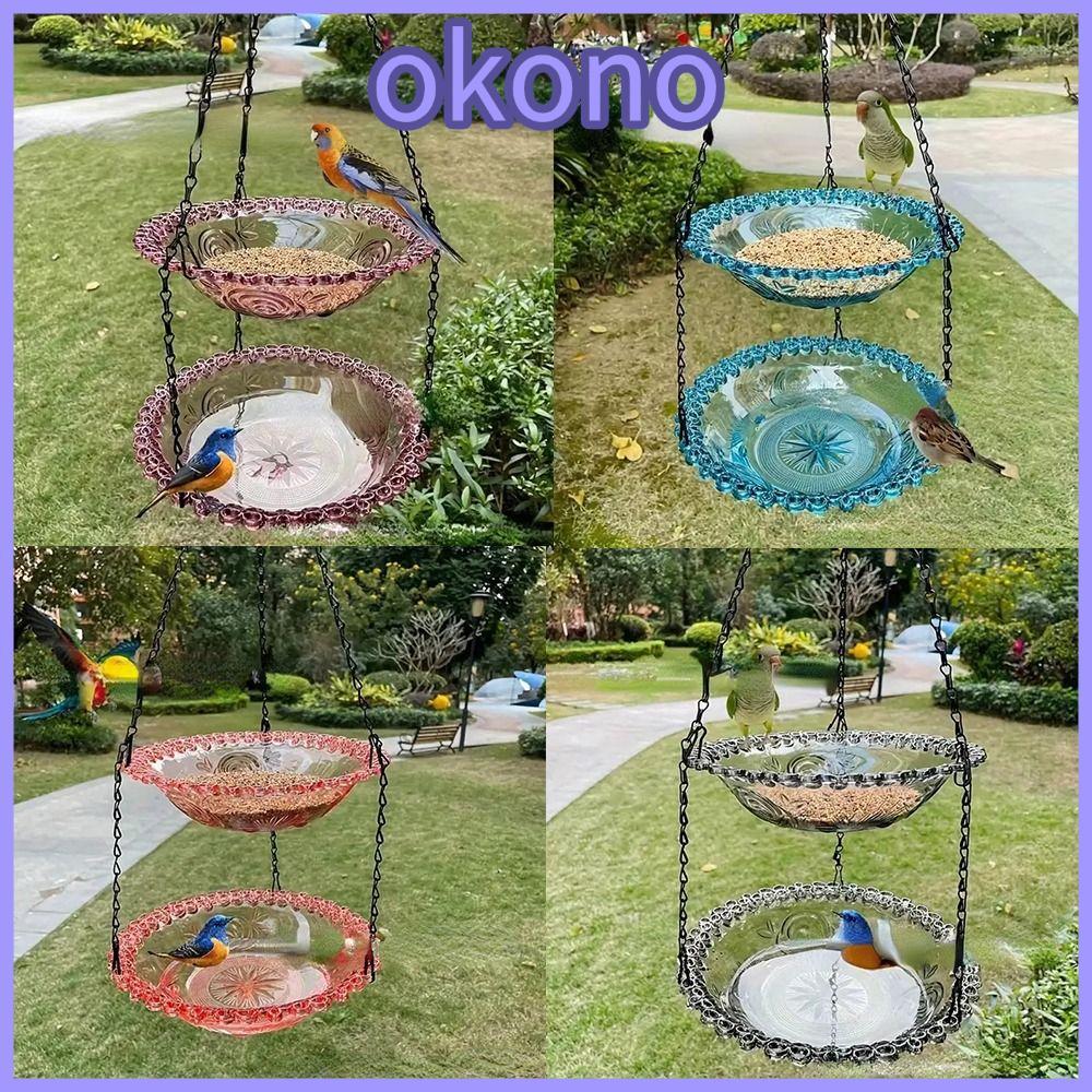 OKONO Bird Bath, ดอกไม้รูป 2 ชั้น Bird Feeder, เหล็กทนทานแขวนพลาสติกอุปกรณ์แขวนนก Feeder กลางแจ้ง Birdbath