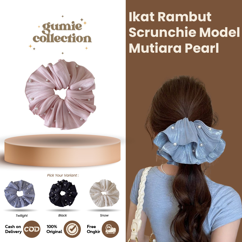 GC - PEARL FASHION SCRUNCHIE HAIR TIE / ELASTIC HAIR BUN PAIR