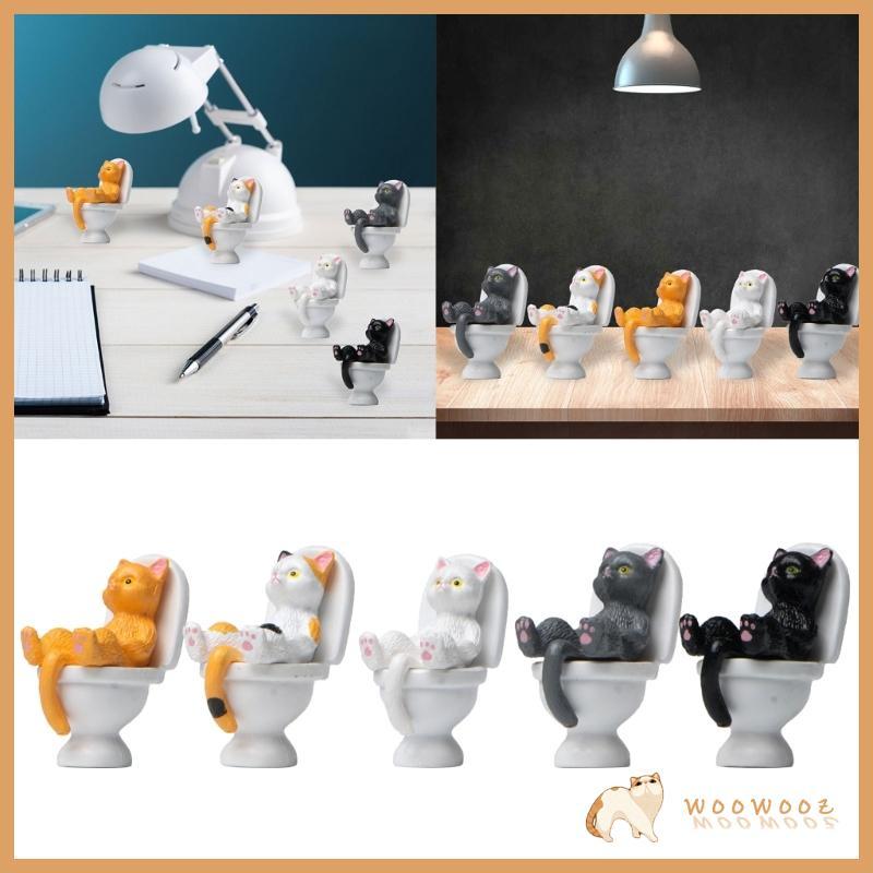 WOOW แมวบนห้องน้ํารูปปั้นภูมิทัศน์Figurine Mini Garden Miniaturesเครื่องประดับตกแต่งบ้านเรซิ่นการ์ตูนแมวFigurine