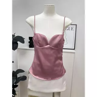 【B/S】เสื้อสายเดี่ยวซาตินทรงเว้าหน้าอก มีซิบข้าง งานเข้ารูป สุดเซ็กซี่