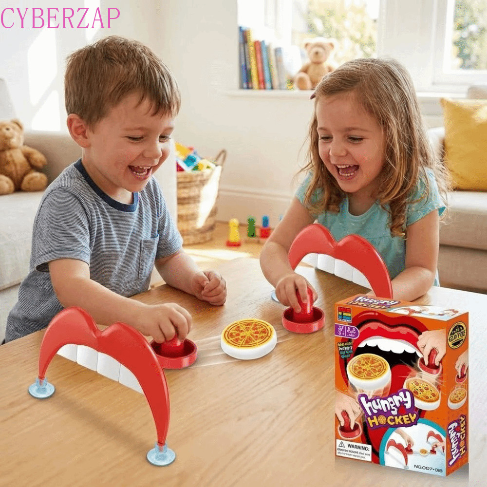 CYBERZAP เกมพิซซ่าฮอกกี้, Push Action Fast-Paced Ice Hockey Board Game, Hungry Theme Skill-Based Pla