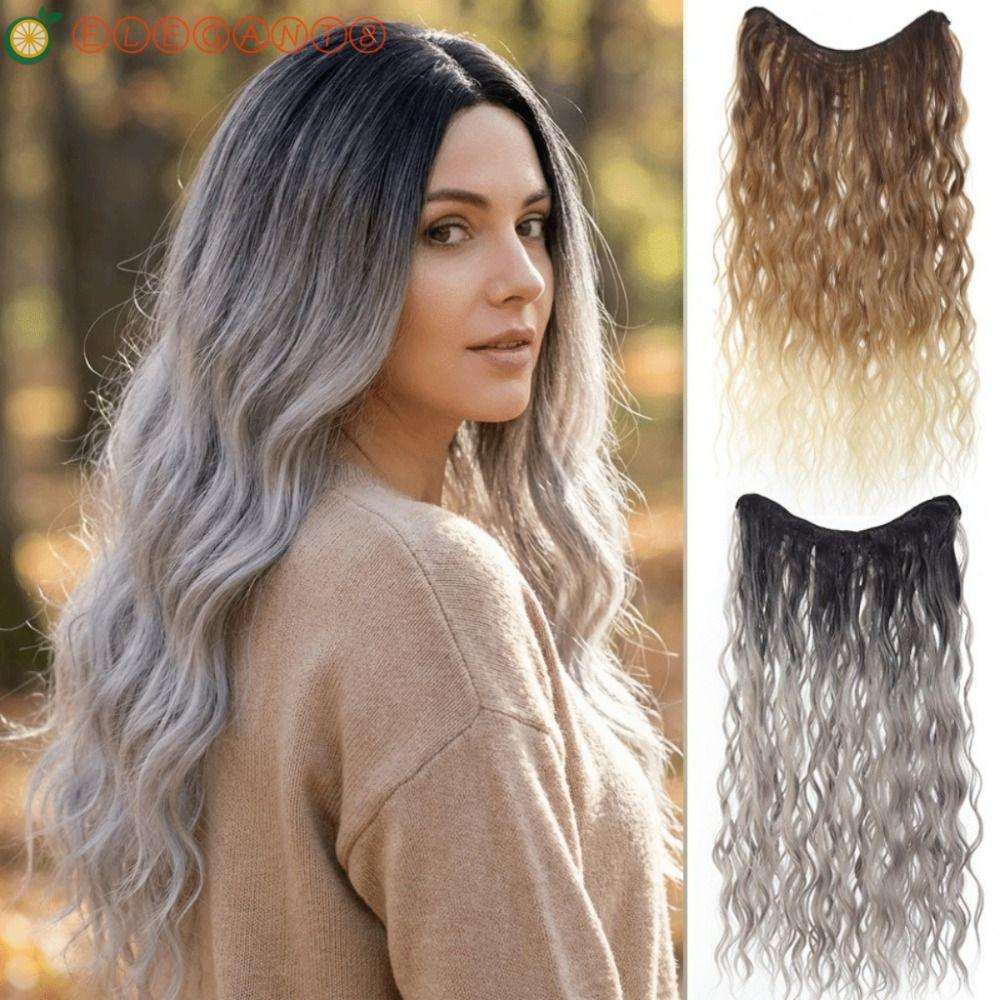 AELEGANT วิกผมครึ่งตัวรูปตัว U, 5 คลิปสีน้ําตาลถึง Golden Long Water Wavy Hairpieces, เส้นใยทนความร้