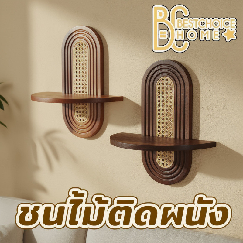 ชั้นวางติดผนัง ชั้นไม้หวาย ชั้นโชว์ของ ไม้เนื้อแข็ง หวายทอมือ ตกแต่งผนัง ห้องนั่งเล่น มินิมอล วินเทจ