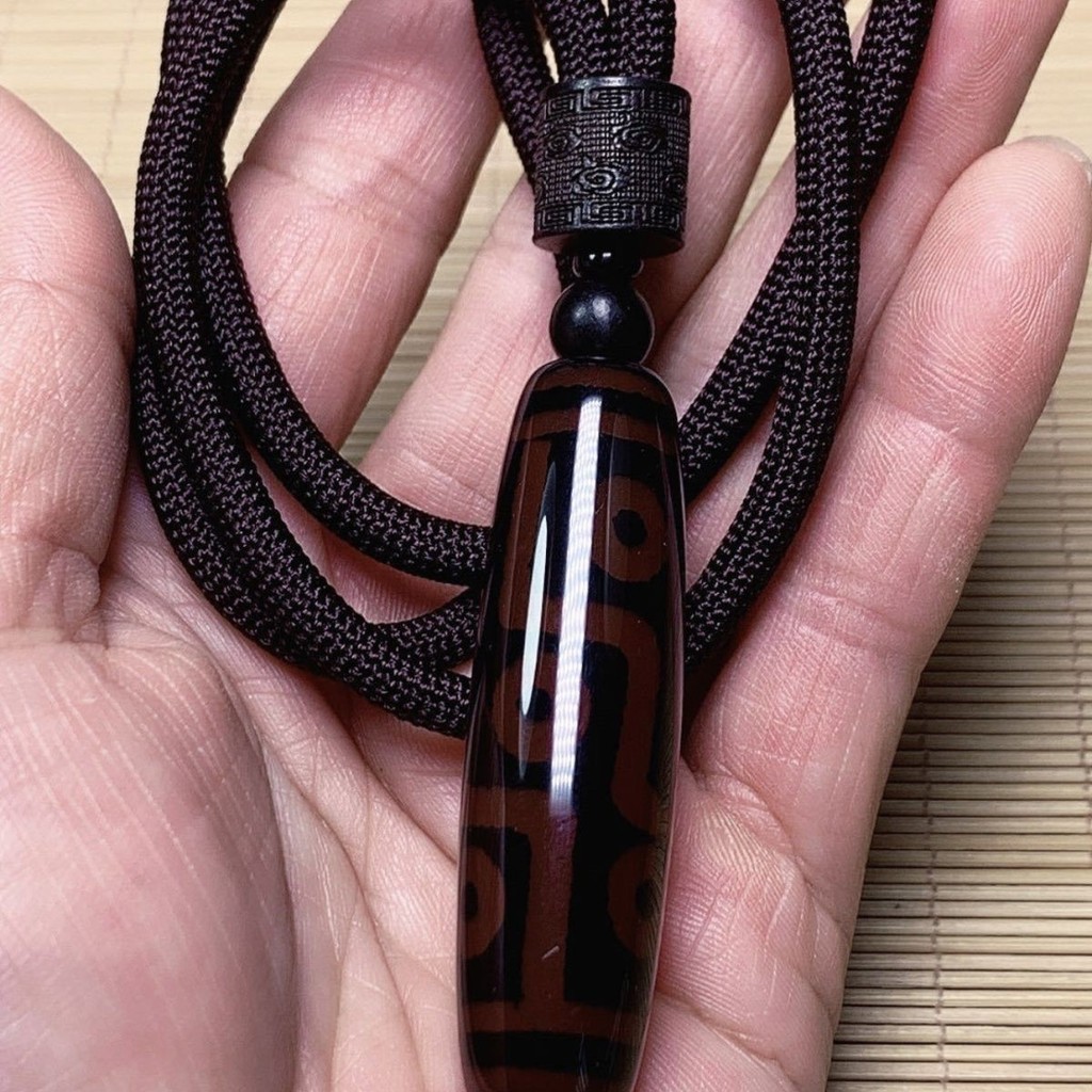 สร้อยคอมงคล Dzi beads agate burgundy Supremeเก้าตา สำหรับผู้ชายและผู้หญิง แบบชาติพันธุ์