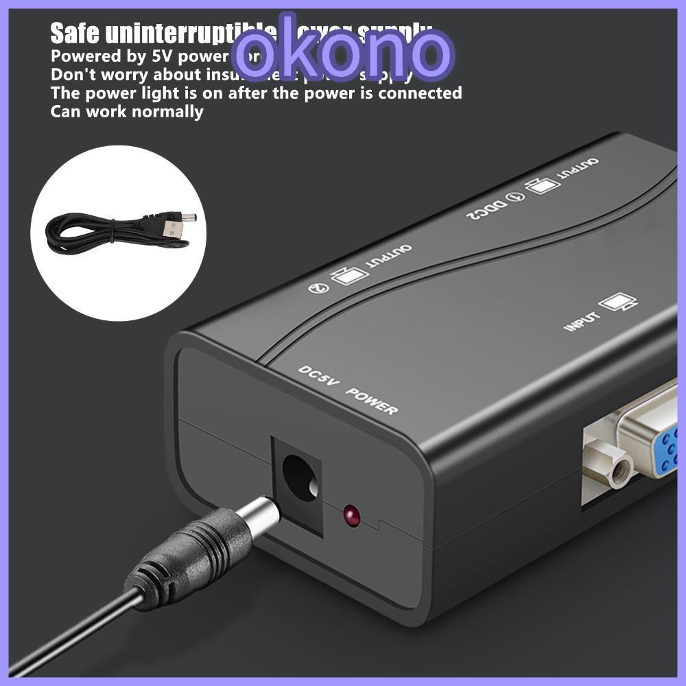 OKONO VGA Splitter, USB Powered 1 in 2 Out Video Splitter, HD Video Splitter 1920x1440 1080P 250MHz 