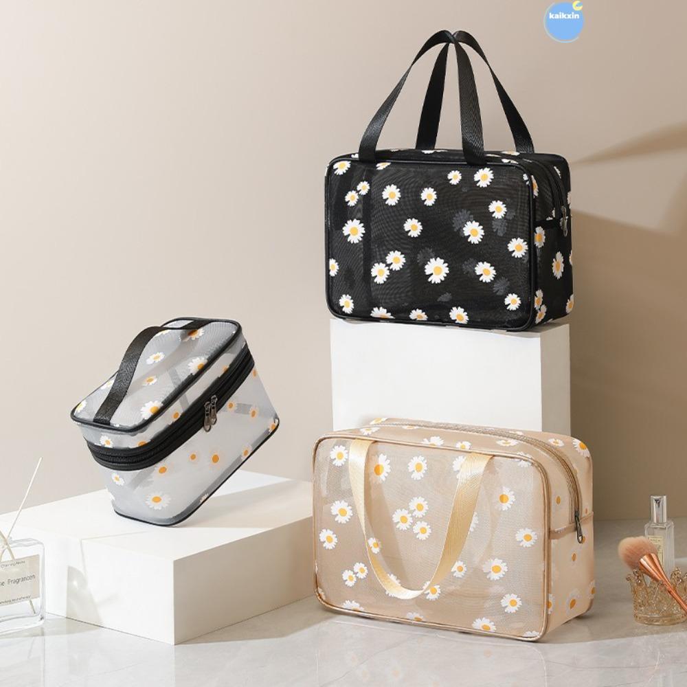 COOLSO Wash Bag, Mesh Lightweight Makeup Bag, กระเป๋าเครื่องสําอาง Daisy Flower ความจุขนาดใหญ่ ราคา ถูกที่สุด ดีลบีเคเค รูปภาพหลัก