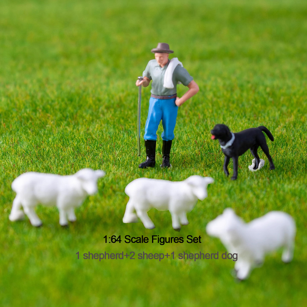 1:64 Scale Shepherd Miniature รูปชุดฟาร์มแกะสุนัข Diorama ทรายตารางฉากเค้าโครง