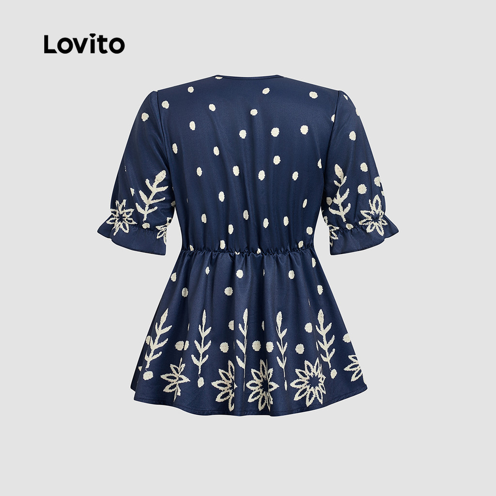 Lovito เสื้อเบลาส์สไตล์ชาติพันธุ์สีน้ําเงินกรมท่าสําหรับผู้หญิงในฤดูใบไม้ผลิ/ฤดูร้อน L165ED1318 - รูปที่ 3