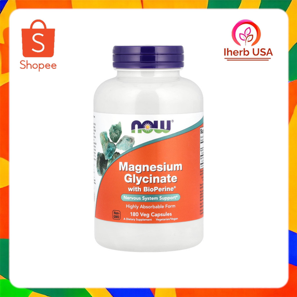 NOW Foods, Magnesium Glycinate With BioPerine®, 180 Veg Capsules