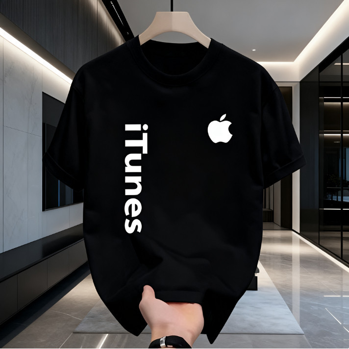 KATUN ITunes และโลโก้สไตล์เรียบง่ายเทคโนโลยีผ้าฝ้ายพรีเมี่ยมหวีหนาเสื้อยืดทางเลือกที่แม่นยําสําหรับท