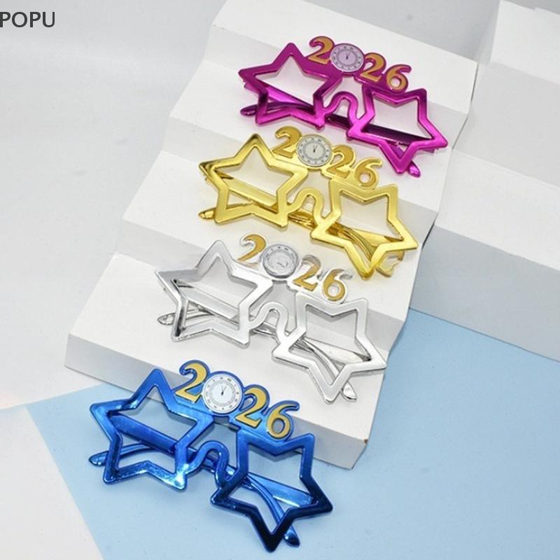 POPU 2026 จํานวนแว่นตาสวัสดีปีใหม่แว่นตา Glitter แว่นตากันแดดคอสเพลย์ Prop Xmas Party ตกแต่งแว่นตาตล