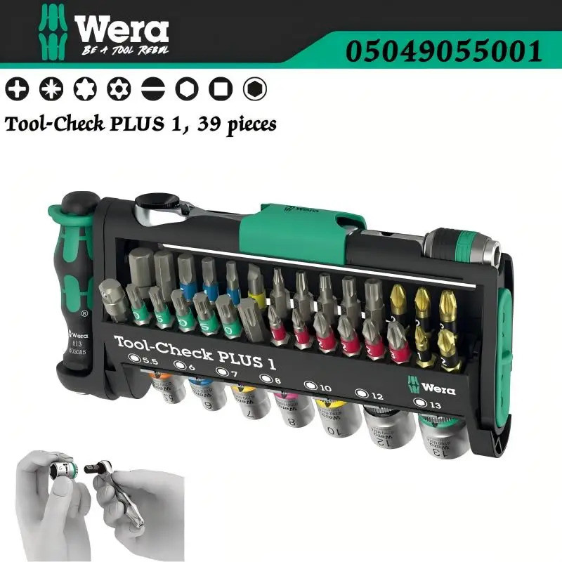 วาร่า WERA 05049055001 ชุดเครื่องมือขนาดกะทัดรัด Tool-Check Plus 39 ชิ้น - ZyklopMini, BiTorsion Bit