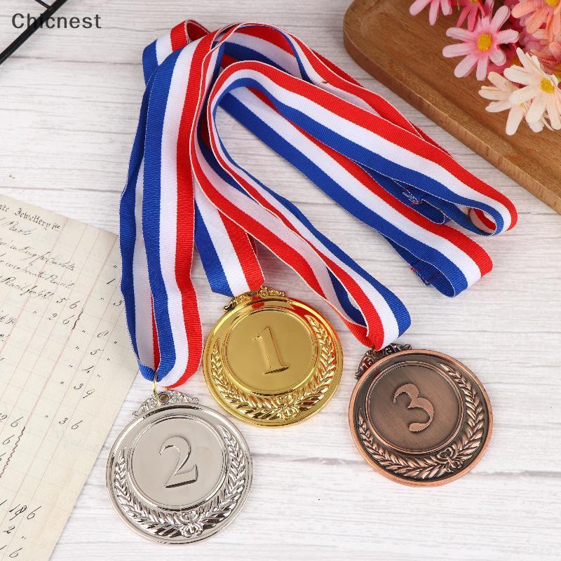 [Chc] เหรียญรางวัลโลหะพร้อมริบบิ้นคอสีทองสีเงินสีบรอนซ์สําหรับกีฬาวิชาการหรือเส้นผ่านศูนย์กลางการแข่