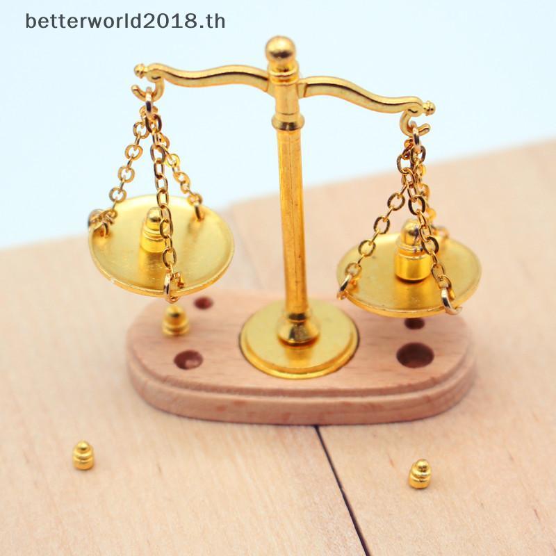 [bet] Dollhouse Vintage Balance Scale Miniatures อุปกรณ์เสริม 1:12 ตุ๊กตาตกแต่งบ้านเด็กแกล้งทําเป็นเ