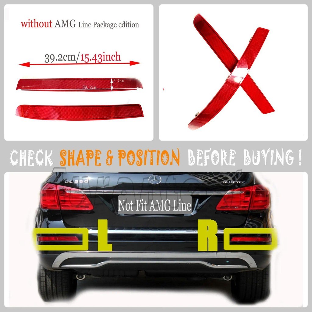 ด้านหลังสะท้อนแสง Fit 13-18 Mercedes-Benz GLS W166 X166 GL320 GL350 GL500 GLS320 GLS350 GLS420 GLS45