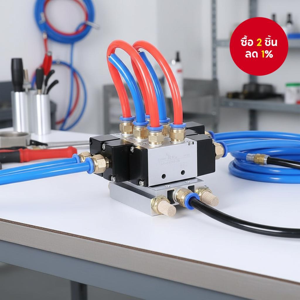 วาล์วลม 5 ทาง รุ่น 4A210-08 แบบแม่เหล็กไฟฟ้า ตําแหน่งเดียว ควบคุมทิศทาง