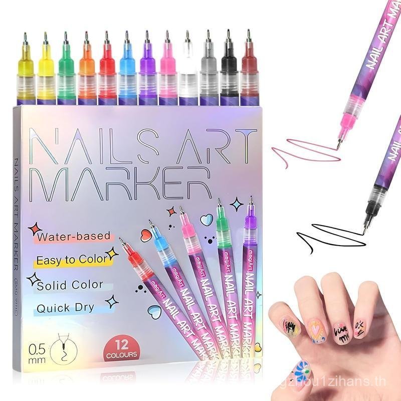 12 Colors Nail Art Pens Set 3D Quick-Dry 0.5MM Pens for DIY Nail Art Design Manicure Graffiti Dottin