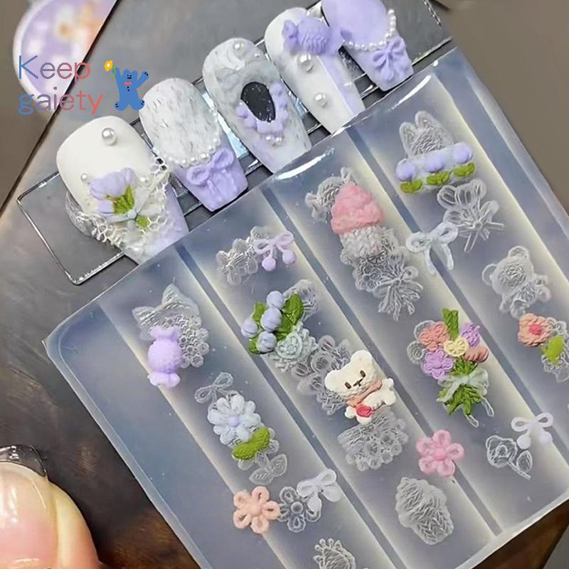 [Keepgaiety-t] โบว์ริบบิ้นซิลิโคนแม่พิมพ์เล็บดอกไม้ตกแต่งเล็บ DIY Design Stereoscopic ปั๊มเล็บเครื่องมือ [ใหม่]