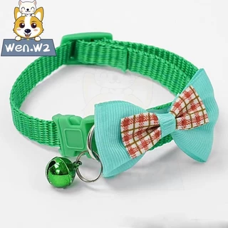 wen.W2 ปลอกคอแมว-น้องหมา แบบตาหมากรุกผูกโบว์ น่ารัก สุดคลาสสิก