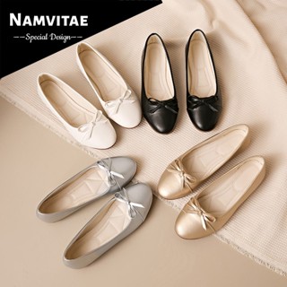 Namvitae ผู้หญิงแฟชั่นรองเท้าแบนหรูน้ำหนักเบาโบว์ตก แต่งรองเ…