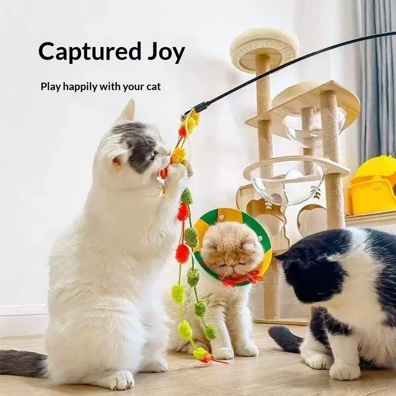 Jiejie Gao Teasing Cat Stick Plush พู่ยาวหูข้าวสาลี Bell ของเล่นแมว Interactive ผ่อนคลาย Self Hi กัดทนอุปกรณ์สัตว์เลี้ยงขายส่ง