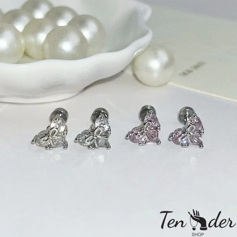 ต่างหู Ten ประดับโบว์ลายหัวใจ สีชมพู thumbnail 9
