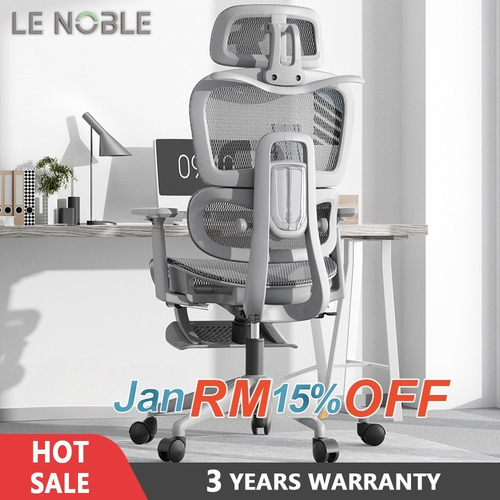 LENOBLE W90 Ergonomic Office Chair Gaming Chair Adjustable Kerusi office High back- 3 Years Warranty
