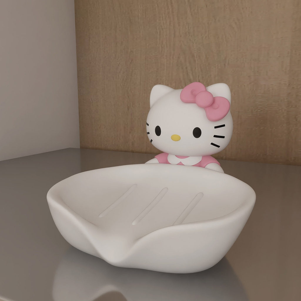 Hello Kitty แมวนักเรียนหอพักห้องน้ําสบู่เรซิ่นชั้นวางการ์ตูนท่อระบายน้ําสบู่กล่องจัดเก็บ