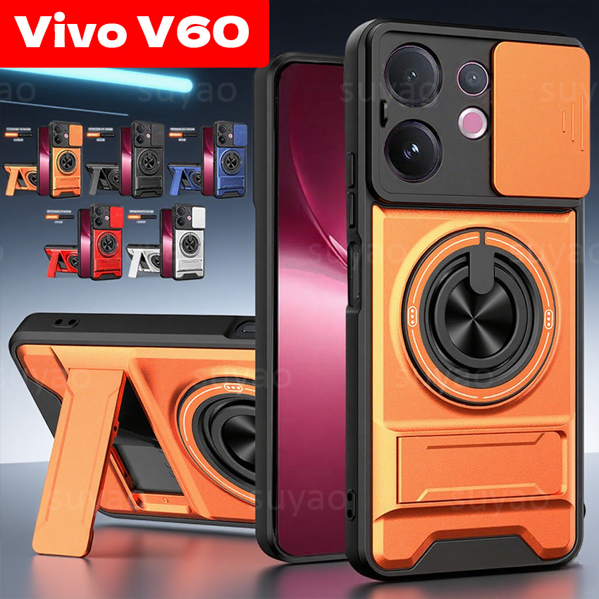 สําหรับ Vivo V70 V60 5G 2025 เคสโทรศัพท์เลนส์กล้องหน้าต่างบานเลื่อนผู้ถือปลอก VivoV60 Lite VivoV60Lite VivoV70 V70FE V50 Y21D Y31 แหวนแม่เหล็กวงเล็บคู่กันกระแทกปกหลัง
