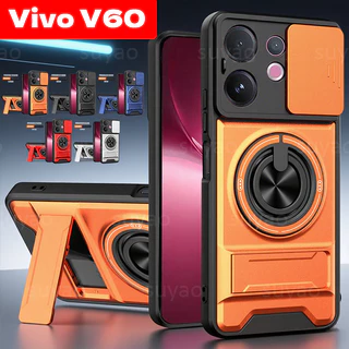 สําหรับ Vivo V70 V60 5G 2025 เคสโทรศัพท์เลนส์กล้องหน้าต่างบานเลื่อนผู้ถือปลอก VivoV60 Lite VivoV60Lite VivoV70 V70FE V50 Y21D Y31 แหวนแม่เหล็กวงเล็บคู่กันกระแทกปกหลัง