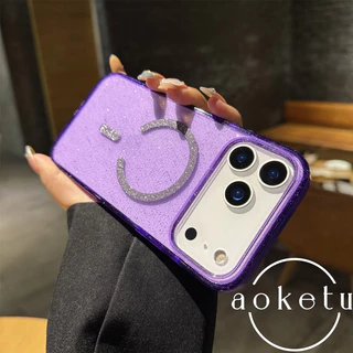 แหวนแม่เหล็กแวววาวขั้นสูงและหรูหราเหมาะสําหรับเคสโทรศัพท์ Apple 17promax iPhone 16promax/15pro เคสป้องกันการตกกระแทกแบบโปร่งใส