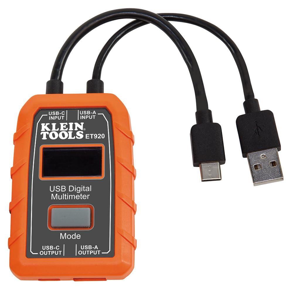 Klein Tools ET920 USB Power Meter, USB-A และ USB-C Digital Meter สําหรับแรงดันไฟฟ้า ปัจจุบัน ความจุ 