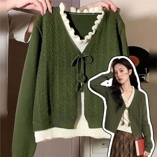 sculptor sweater เสื้อ sweater sweater set เสื้อถักผู้หญิง Retro Laced-Up Soft Waxy สไตล์ใหม่ สำหรับ