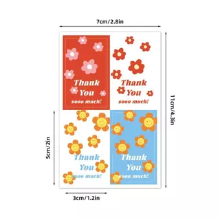 สติกเกอร์ขอบคุณลายดอกไม้ ขนาด 3x5 cm สำหรับติดแก้วน้ำ ถุงขนม กล่องขนม ดีไซน์ขอบคุณ ใช้งานง่าย คุณภาพสติกเกอร์ไดคัท
