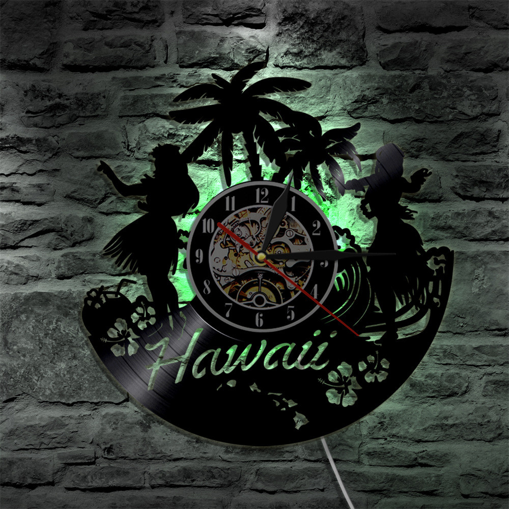 LED Vinyl Record Wall Clock Island Sunshine Beach Girl Style Art Wall Clock One Piece Shipment