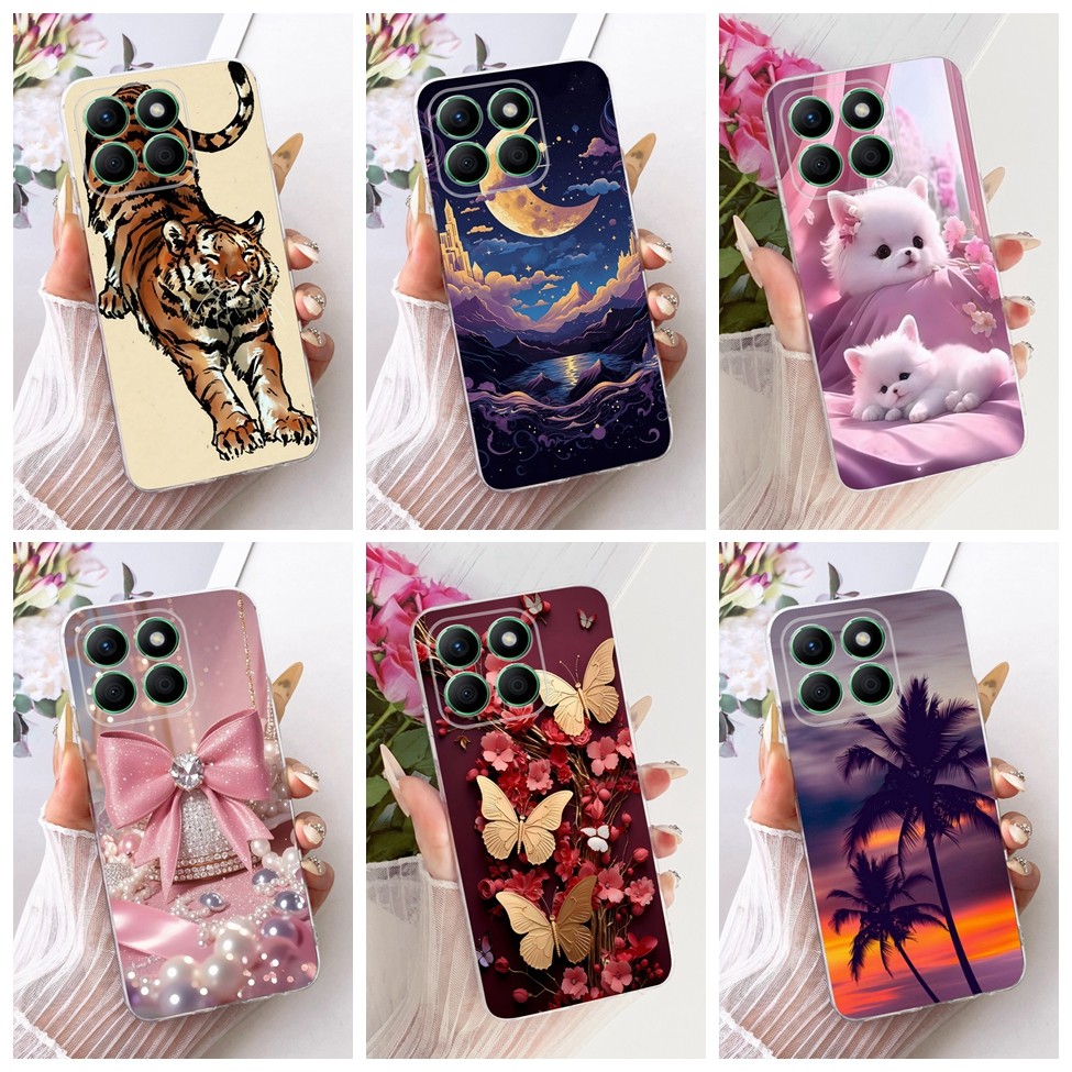 Honor X8B กรณีโปร่งใสแมวน่ารักแฟชั่นผีเสื้อตลกทาสีปลอก Honor LLY-LX1 LLY-LX2 LLY-LX3