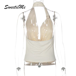 SweeticMe เสื้อสตรี แฟชั่นเซ็กซี่ halter camisole คอวีลึก สไตล์ไม่สม่ำเสมอ
