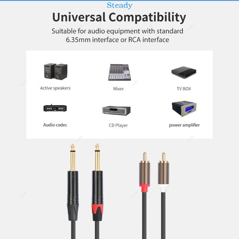 Steady Portable Double RCAs to Double 6 35mm 1 4Inch Audios Cable เหมาะสําหรับการเดินทาง