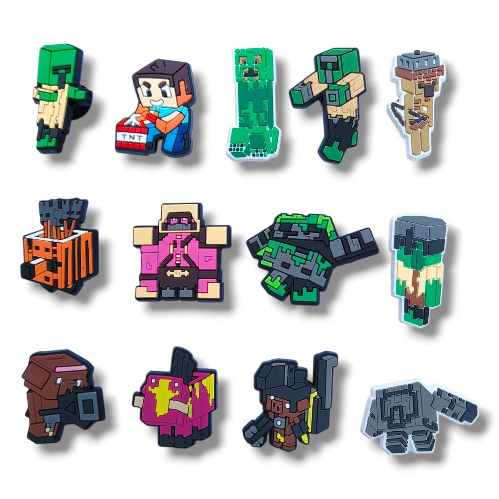 MINECRAFT MONSTER charm ชุดพร้อมรองเท้าแตะไขว้ สติกเกอร์ jibbitz อะนิเมะรองเท้าแตะชะมข้าม 2D PVC CRO