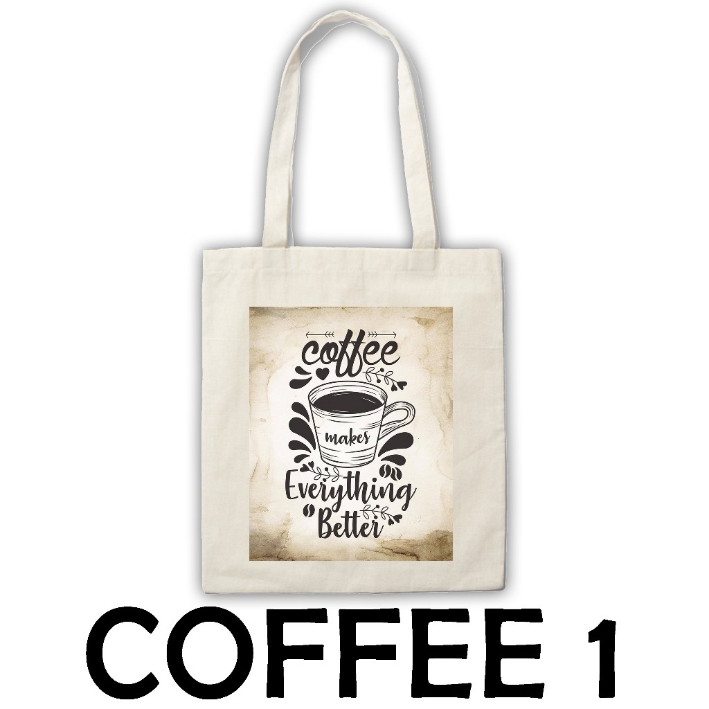COFFEE TIME TRENDY ECO FRIENDLY KATSA CANVAS TOTE BAGS 4H9C