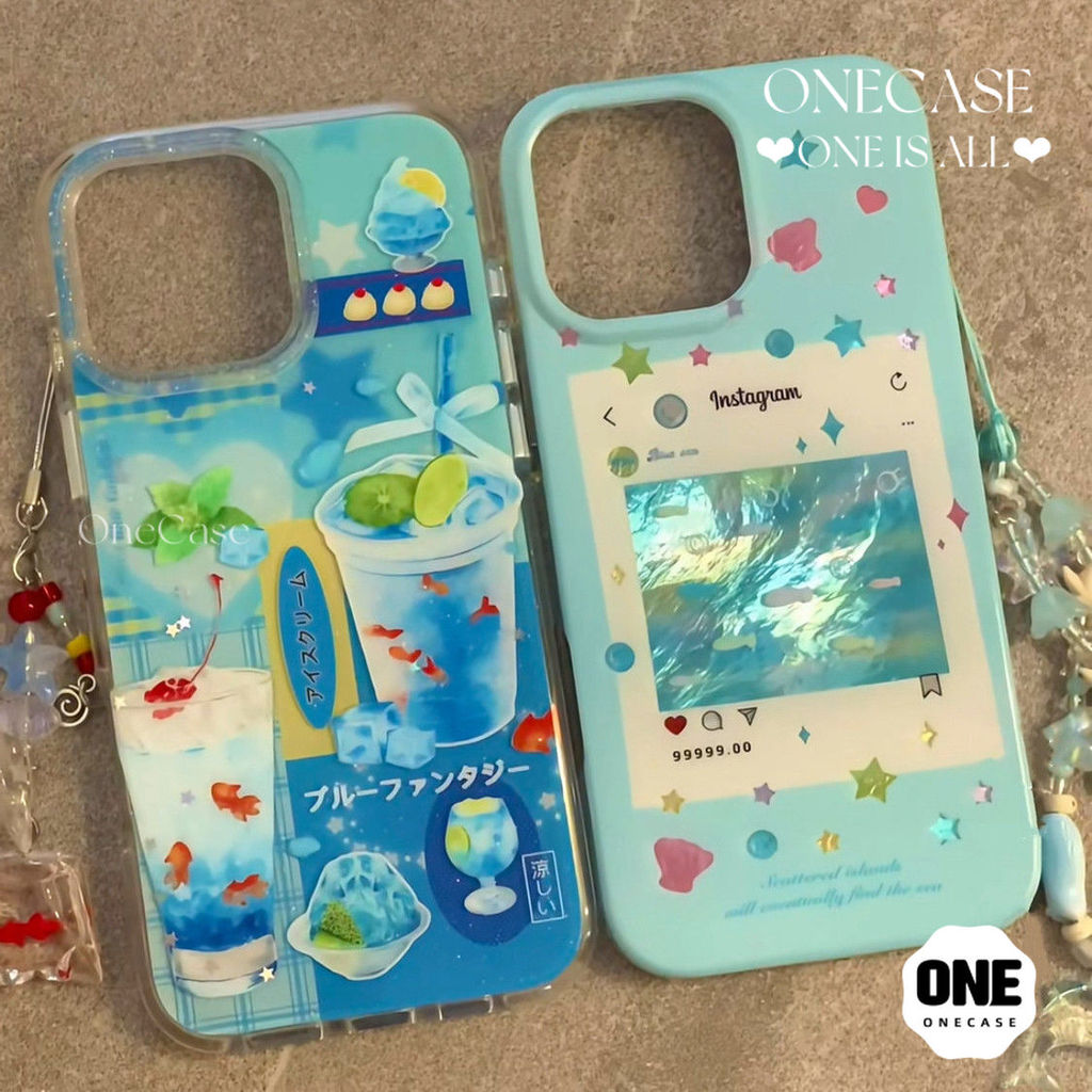 เคสโทรศัพท์วันสงกรานต์ น้ำอัดลมสีฟ้า ชายหาดฤดูร้อน ปลาคาร์ปการ์ตูน เหมาะกับ iPhone 16 14 15 Pro Max 13 11 12 Pro 7 Plus