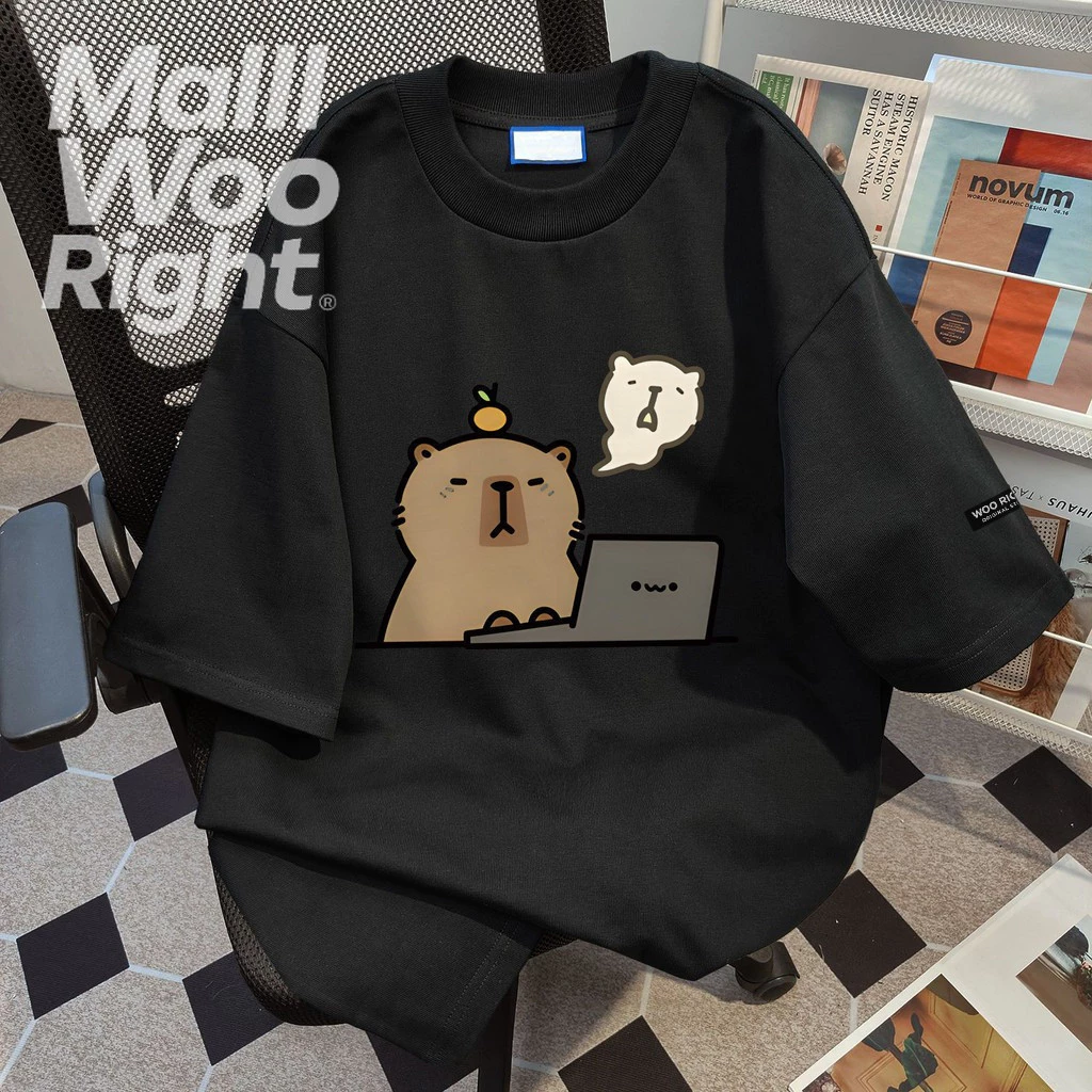 (จัดส่งตลอด 24 ชั่วโมง)Woo Rightใหม่ขนาดใหญ่พิเศษแขนสั้นผ้าฝ้าย 100%, สไตล์เกาหลีแฟชั่นหลวมพิมพ์หน้าจอแฟชั่น1