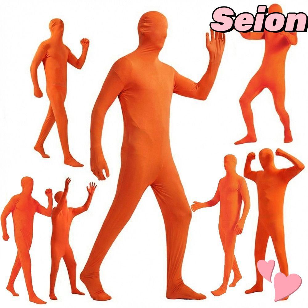 SEION Invisible Full BodySuit,สีทึบSpandex Zentai Jumpsuit,แฟชั่นสบายๆแน่นสีส้มคอสเพลย์Bodysuit Part