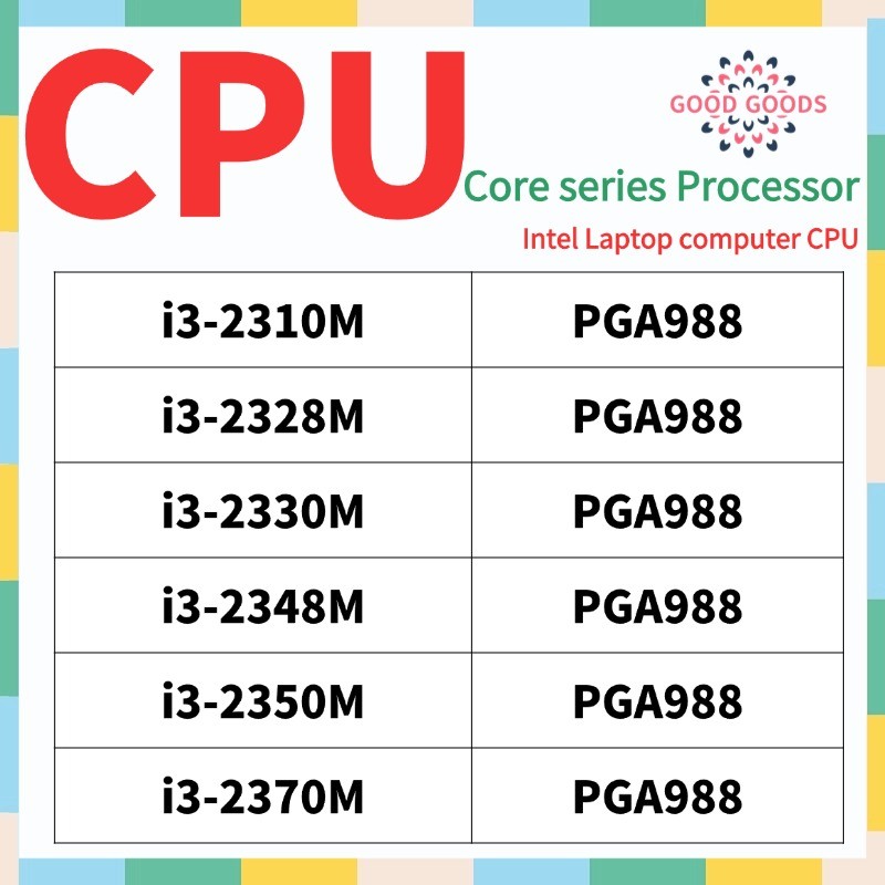 I3-2310M i3-2328M i3-2330M i3-2348M i3-2350M i3-2370M INTEL Core i3 series คอมพิวเตอร์แล็ปท็อป CPU P