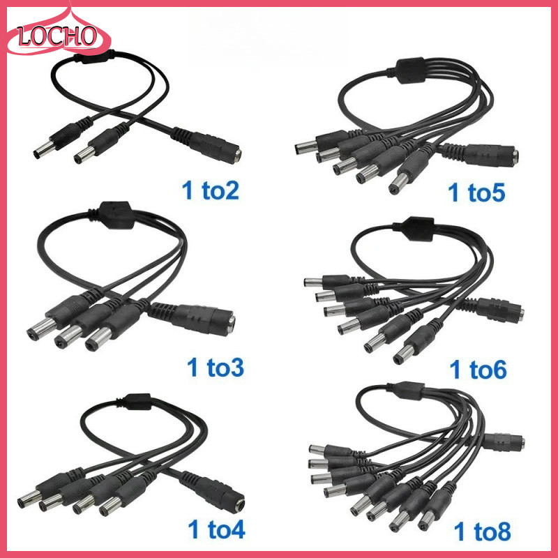 [locho store]DC12V Splitter Power Cable 1 หญิง 2 3 4 5 6 8 ชาย Y Shape Connector Wire 2.1 มม.*5.5 มม.แยกสําหรับ LED Strip Light กล้องวงจรปิดกล้อง