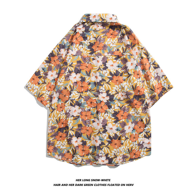 Beach vacation short-sleeve floral shirt for couples, Hawaiian style beach floral shirt, vintage Hon