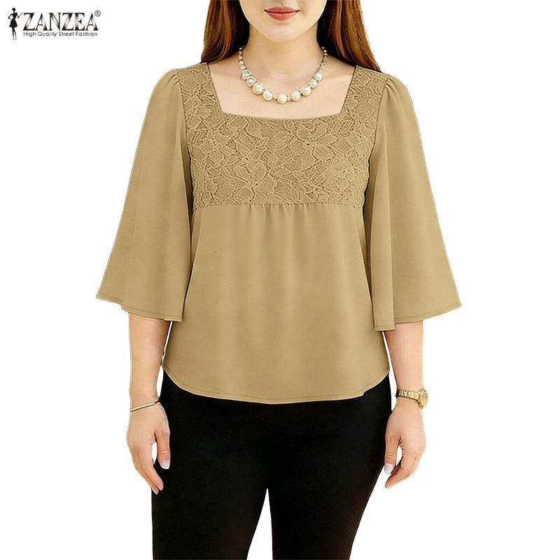เสื้อสแควร์คอกึ่งแขน ZANZEA สไตล์เกาหลีสำหรับผู้หญิง