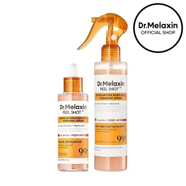 [Dr.Melaxin Official] Peel Shot Kojic Acid Turmeric Duo - 99% Pure Kojic Acid & Turmeric Serum & Spr