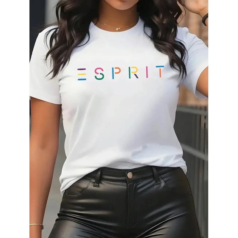 เสื้อยืดพิมพ์ลาย ESPRIT สำหรับผู้หญิง เสื้อยืดแขนสั้นแฟชั่นลำลอง คุณภาพสูง สวมใส่สบาย เสื้อผ้าสตรีแน