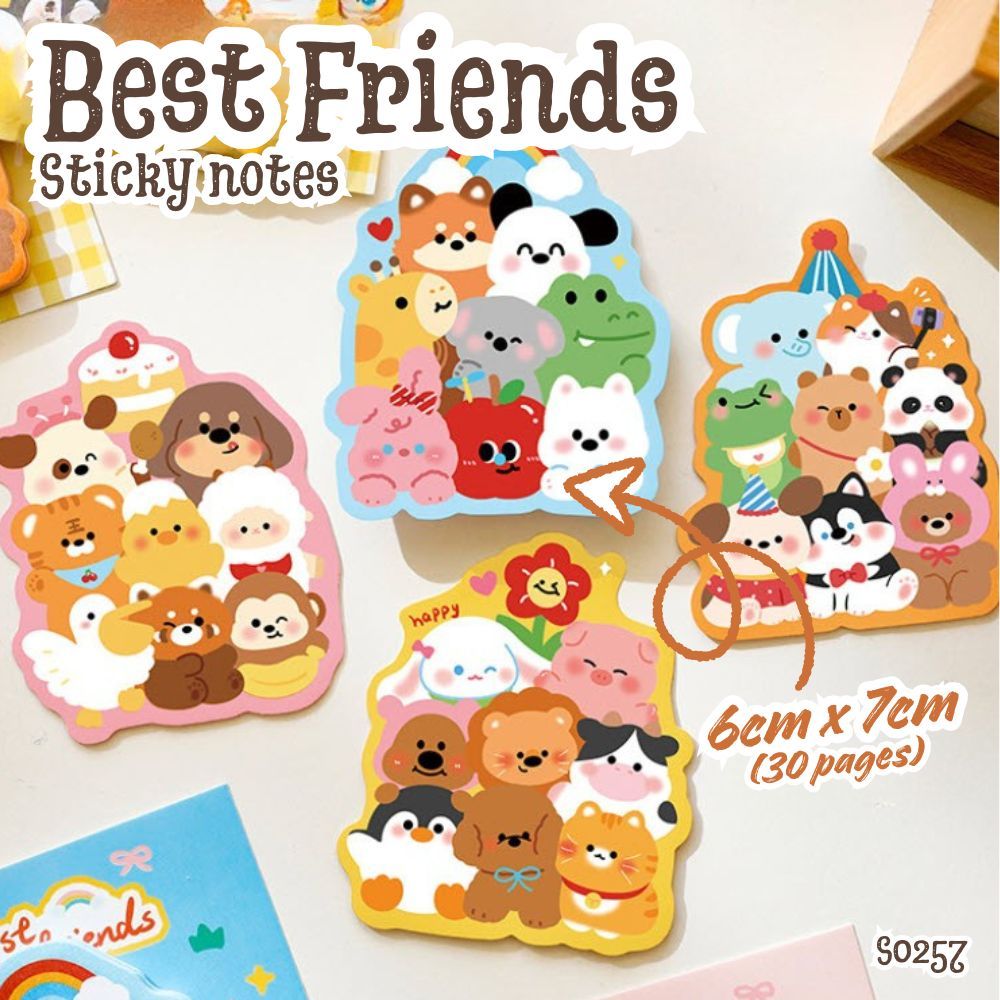 (เกรดพรีเมียม) S0257 กระดาษโน๊ต กาวในตัว BEST FRIENDS เพื่อนรัก 30แผ่น น่ารักมากๆ Sticky Note